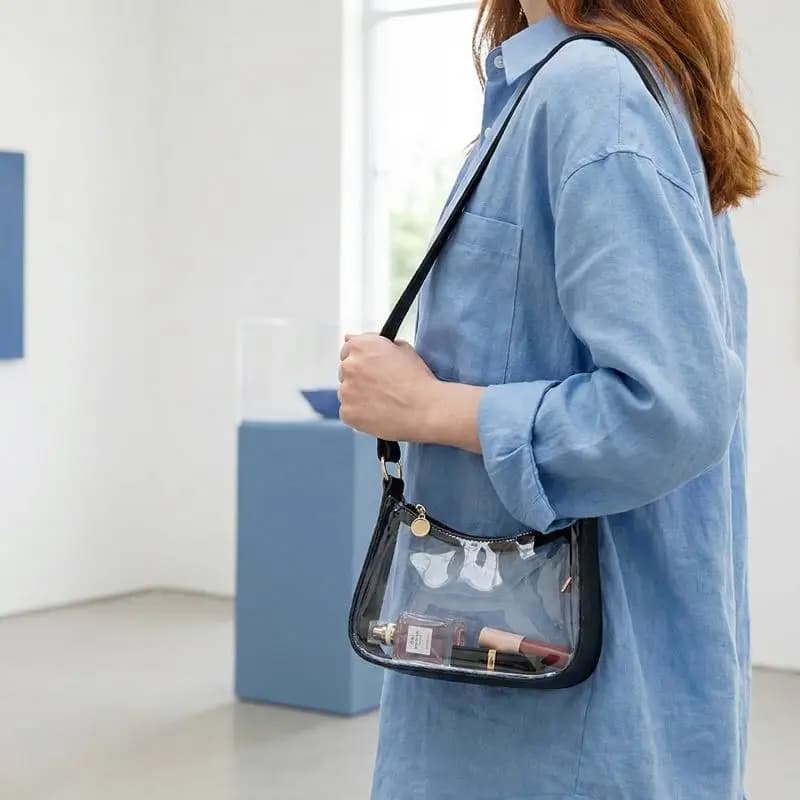 Clear Zipper Underarm Purse Waterproof Transparent Shoulder Bag Handbag for Game Day Essentials Organization