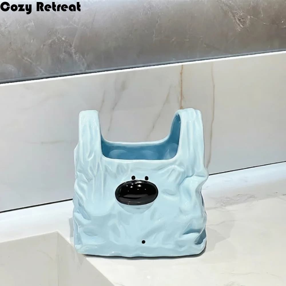 Scatola portaoggetti in ceramica a forma di borsa, portapenne da scrivania a forma di cucciolo, porta spazzolino e dentifricio, organizer da scrivania