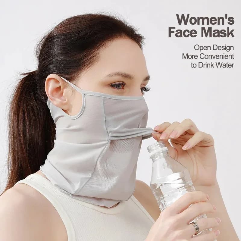 Women's Chiffon Sun Mask with Drinking Hole, Breathable Face Cover for Cycling Fishing Golf UV Protection Neck Gaiter 24H Ship