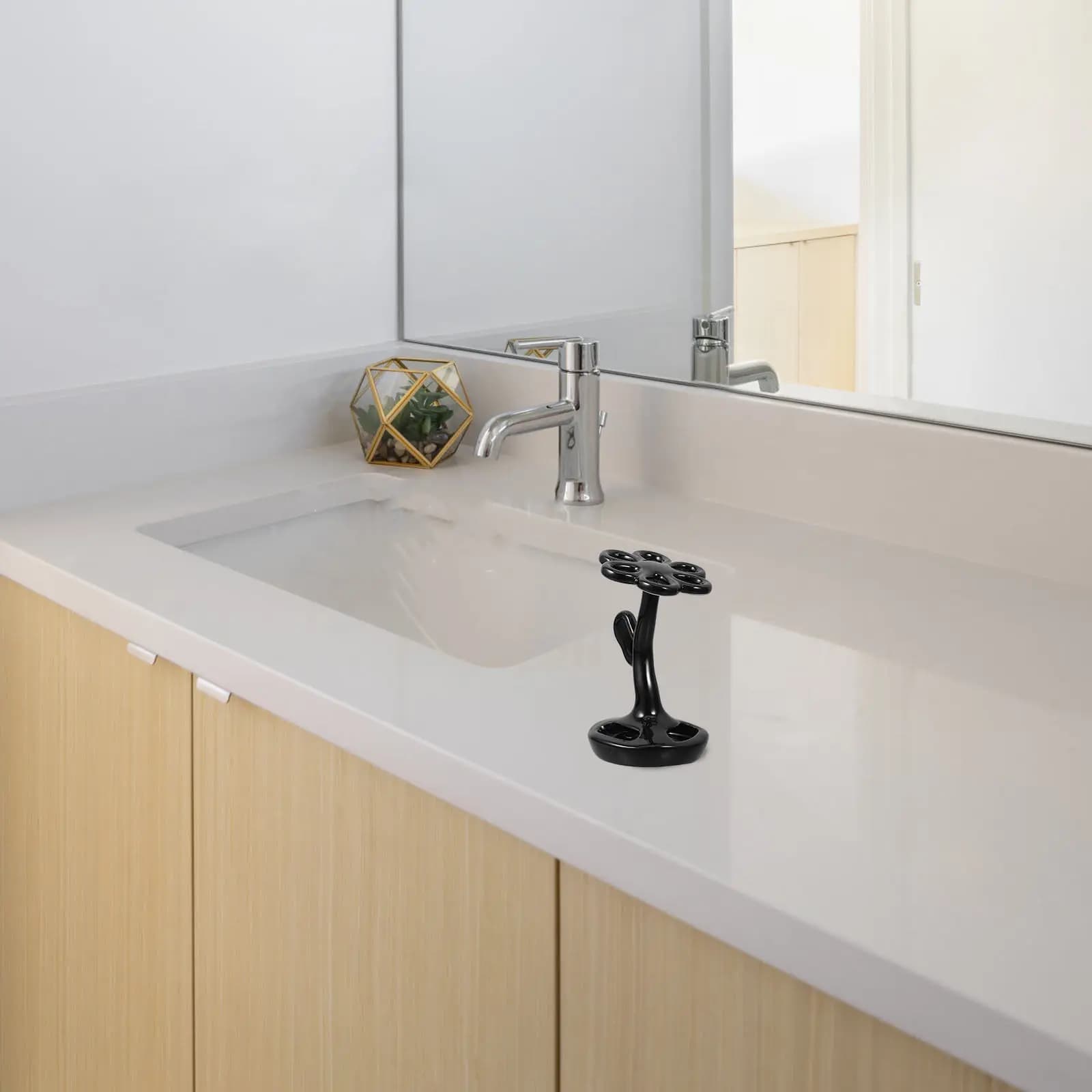 Portaspazzolini in Ceramica a 6 Fori con Design Floreale, Organizzatore per Pennelli da Trucco e Matite per Sopracciglia, Supporto per Spazzolini da Bagno