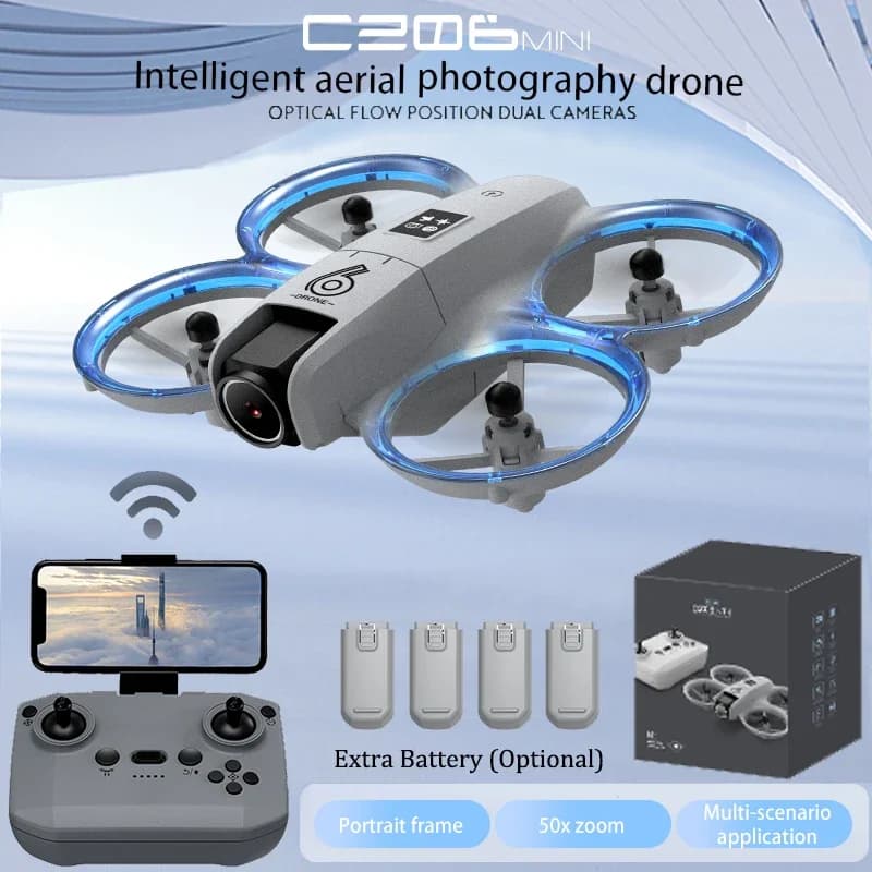 CZ06 Mini RC Quadcopter Drone - Doppia fotocamera HD 480P, evitamento ostacoli, flusso ottico, luci fredde - Regalo giocattolo perfetto per i bambini
