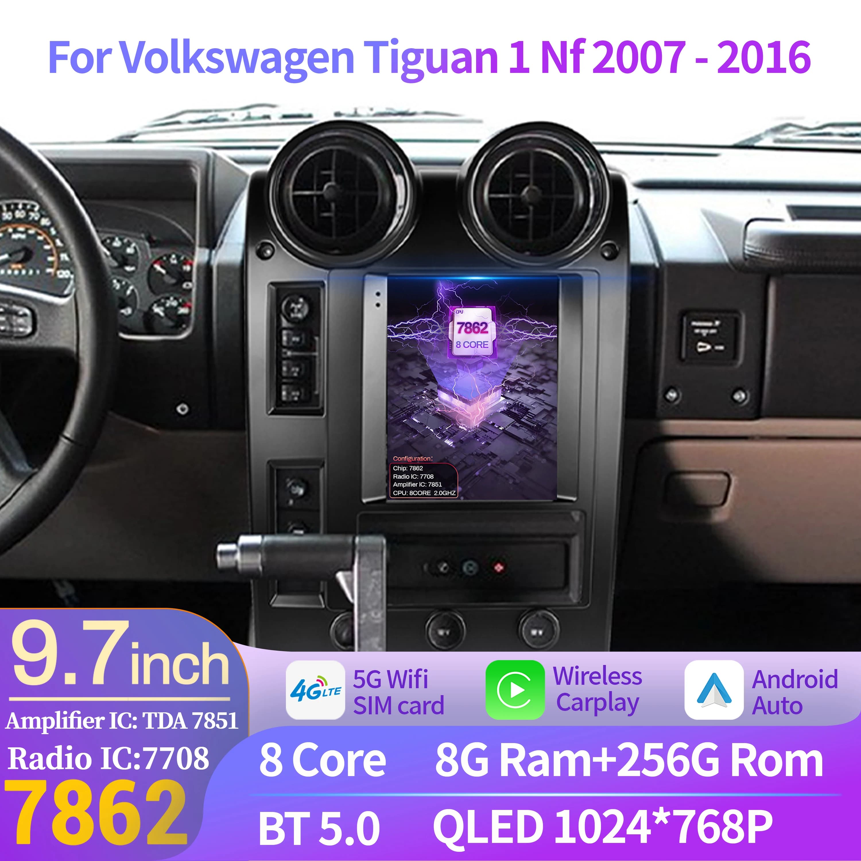 Schermo QLED da 9,7 pollici per Hummer H2 2002-2007 Stereo Multimedia Lettore per auto Unità principale Navigazione GPS Radio stereo CarPlay