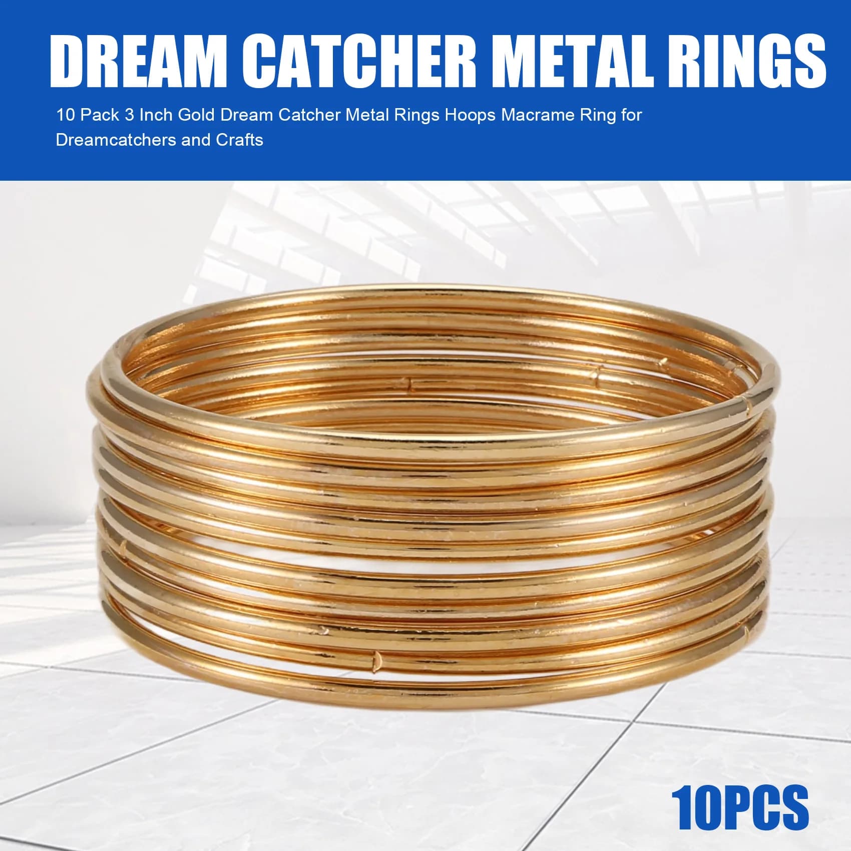 AB11 10 Pack 3 Inch Gold Dream Catcher Metal Rings Hoops Macrame Ring for Dreamcatchers DIY Crafts 7.5cm