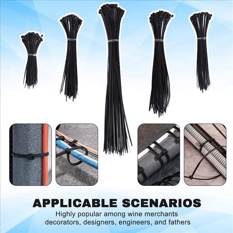 Fascette per cavi SYW-500PCS Fascette nere per carichi pesanti 2,5 x 100 mm, 2,5 x 150 mm, 2,5 x 160 mm, 2,5 x 200 mm, 2,5 x 300 mm