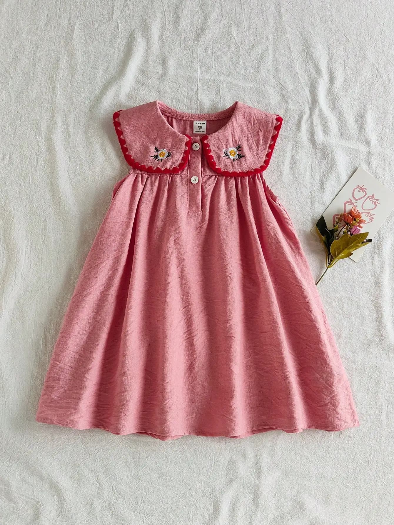 Floral Embroidery Peter Pan Collar Sleeveless Casual A-Line Dress Summer