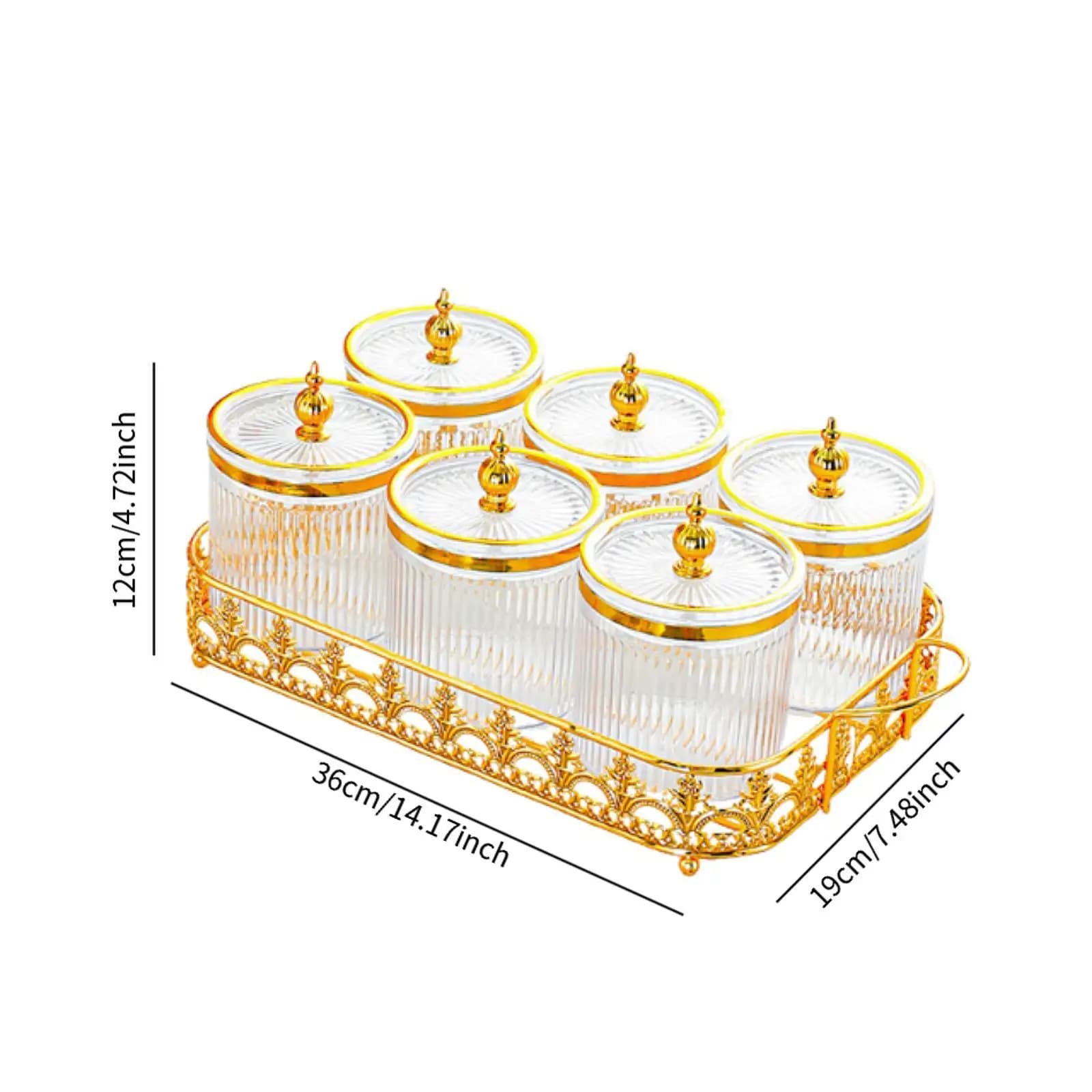 Set di 6 contenitori con coperchi e vassoio con maniglia per caramelle, frutta secca e snack