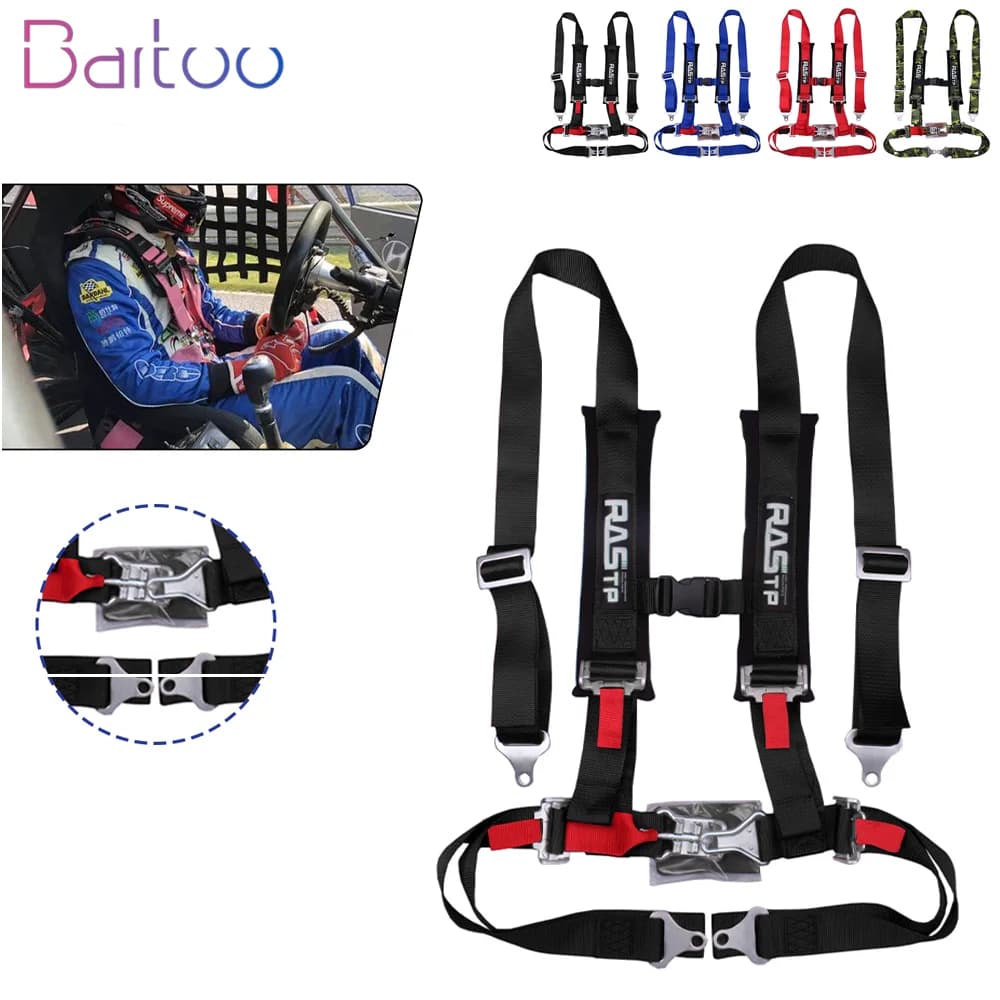 Bartoo - Set di Cinture di Sicurezza per Auto a 4 Punti da 2 Pollici, Stile RASTP con Imbottiture Ultra Comfort per Spalle, BAG036