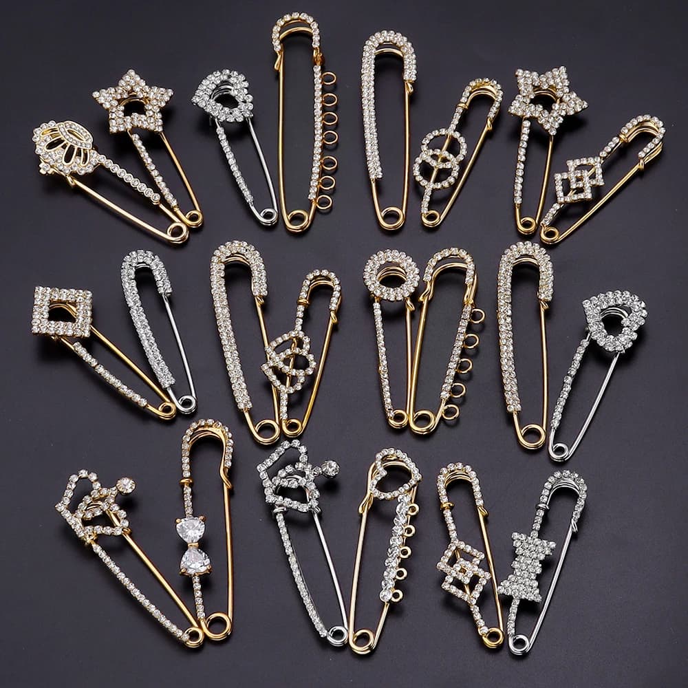 2pcs/lot Rhinestone Large Safety Pins Alloy Brooch for DIY Blankets Skirts Knitted Fabric Crafts for Jewelry Making Accessories