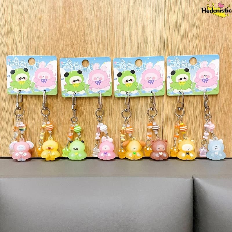 Cute mini cartoon raincoat animal rabbit dog cat keychain backpack wallet headphones car decoration ACG Pendant Christmas gift