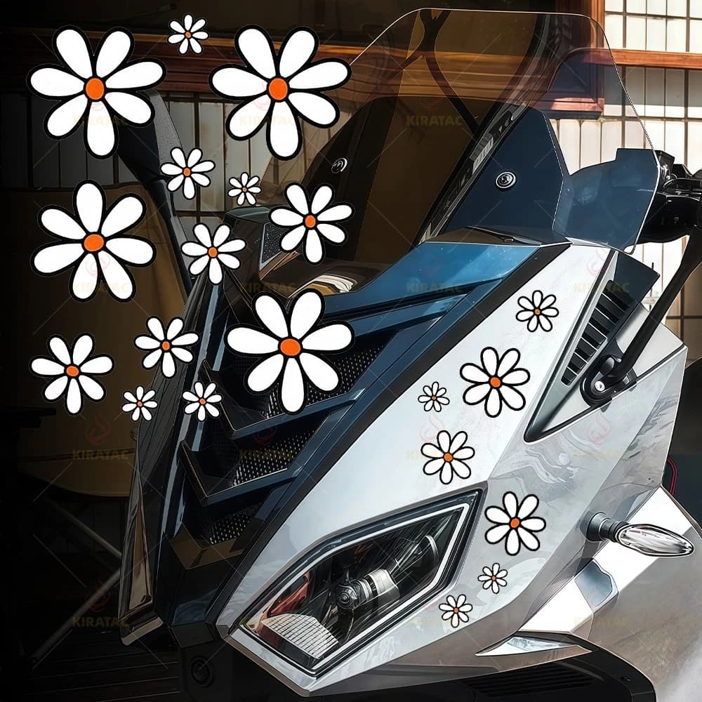 Sticker in vinyl with margherita flower, waterproof universal decal for motorcycle helmet, fuel tank, carenature, fender, car window and bicycle