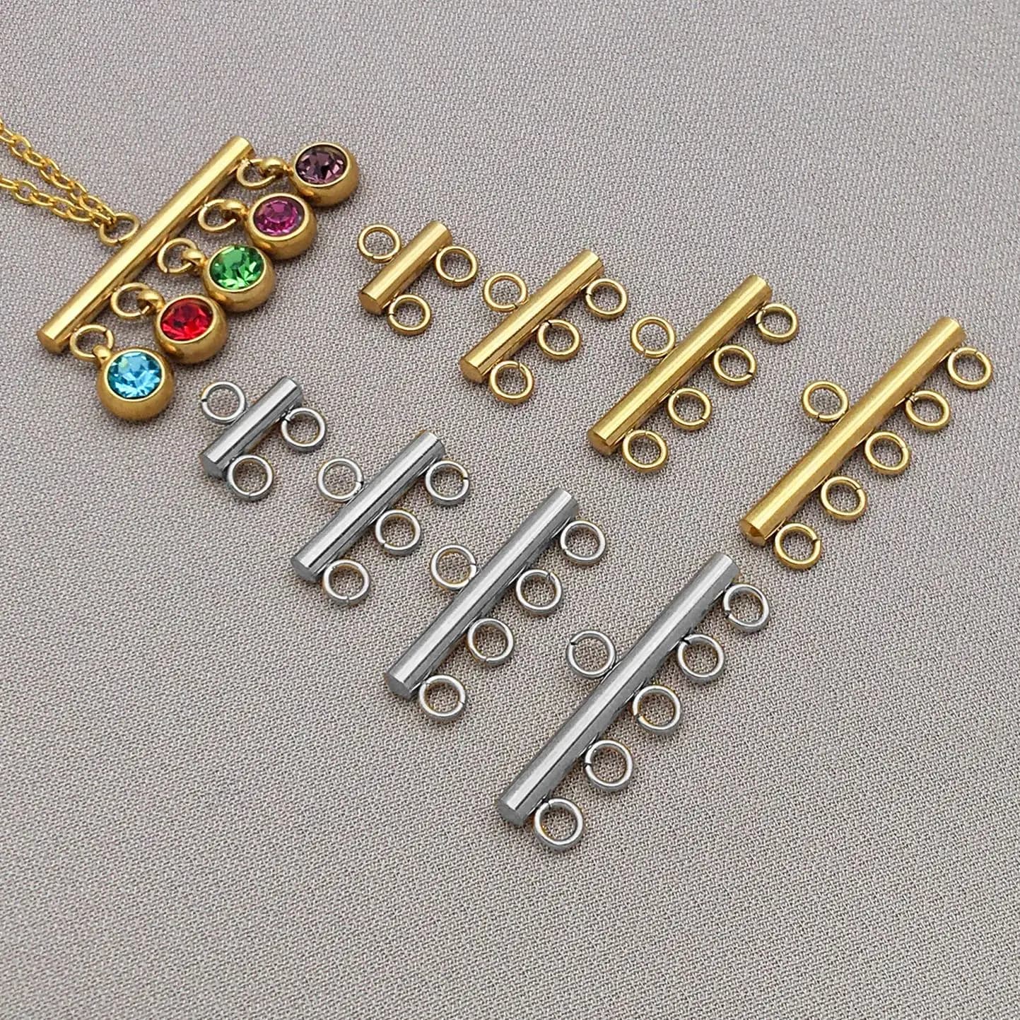 5 pz/lotto Connettori a goccia in acciaio inossidabile per collane, bracciali, orecchini a goccia, con 2/3/4/5 anelli, forniture fai da te per gioielli