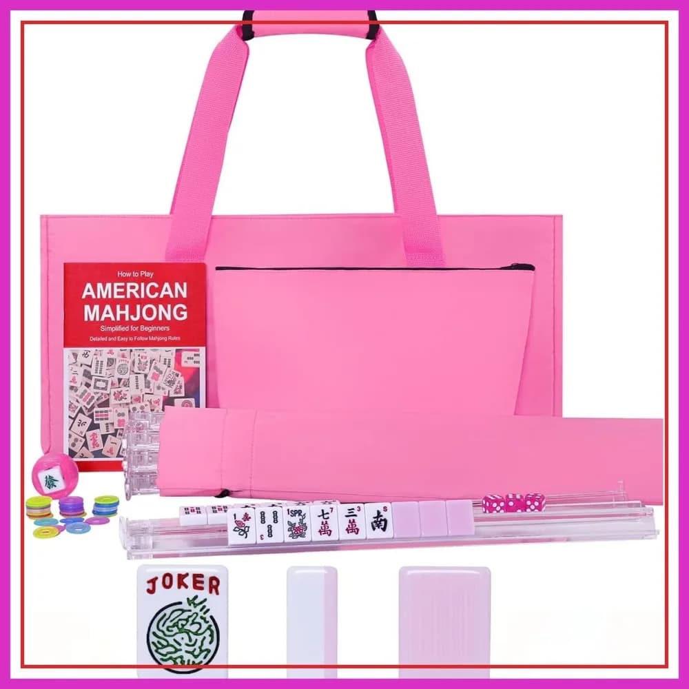 Set Mahjong Americano Rosa da 166 Pezzi con Tessere, Borsa, Supporti, Spingitori e Accessori