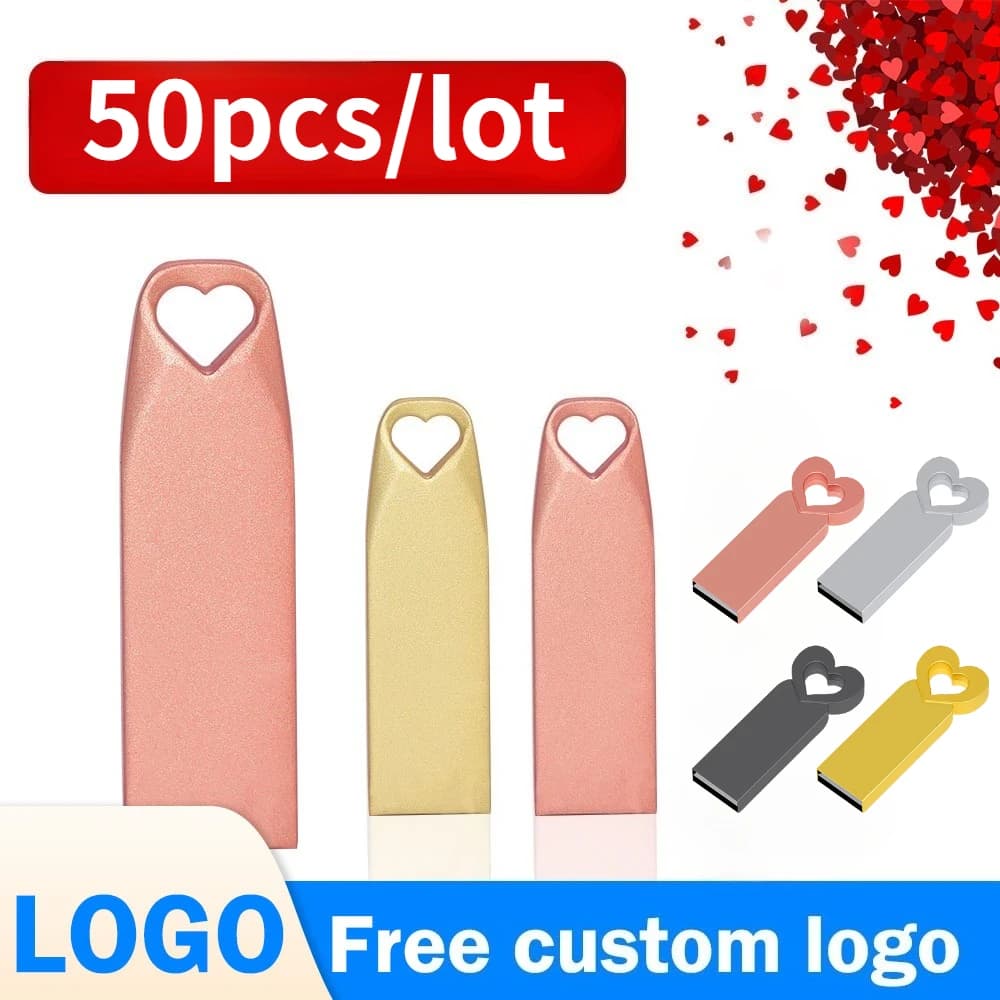 50 Pezzi/Lotto Chiavette USB 2.0 in Metallo 1GB 2GB 4GB 8GB 16GB 32GB 64GB 128MB 256MB con Logo Personalizzato Gratuito