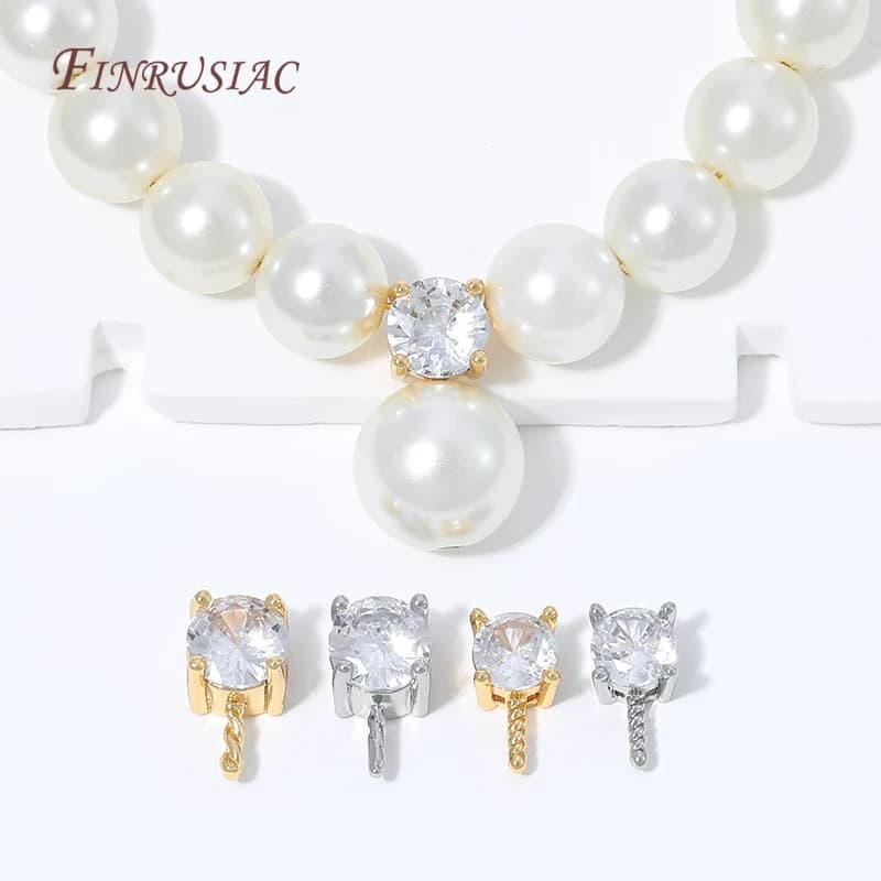 18K Gold Plated CZ Prong Set Pearl Connector,Zircon Inlaid Pearl Mounting Accessories,DIY Necklace Bracelet Jewelry Making