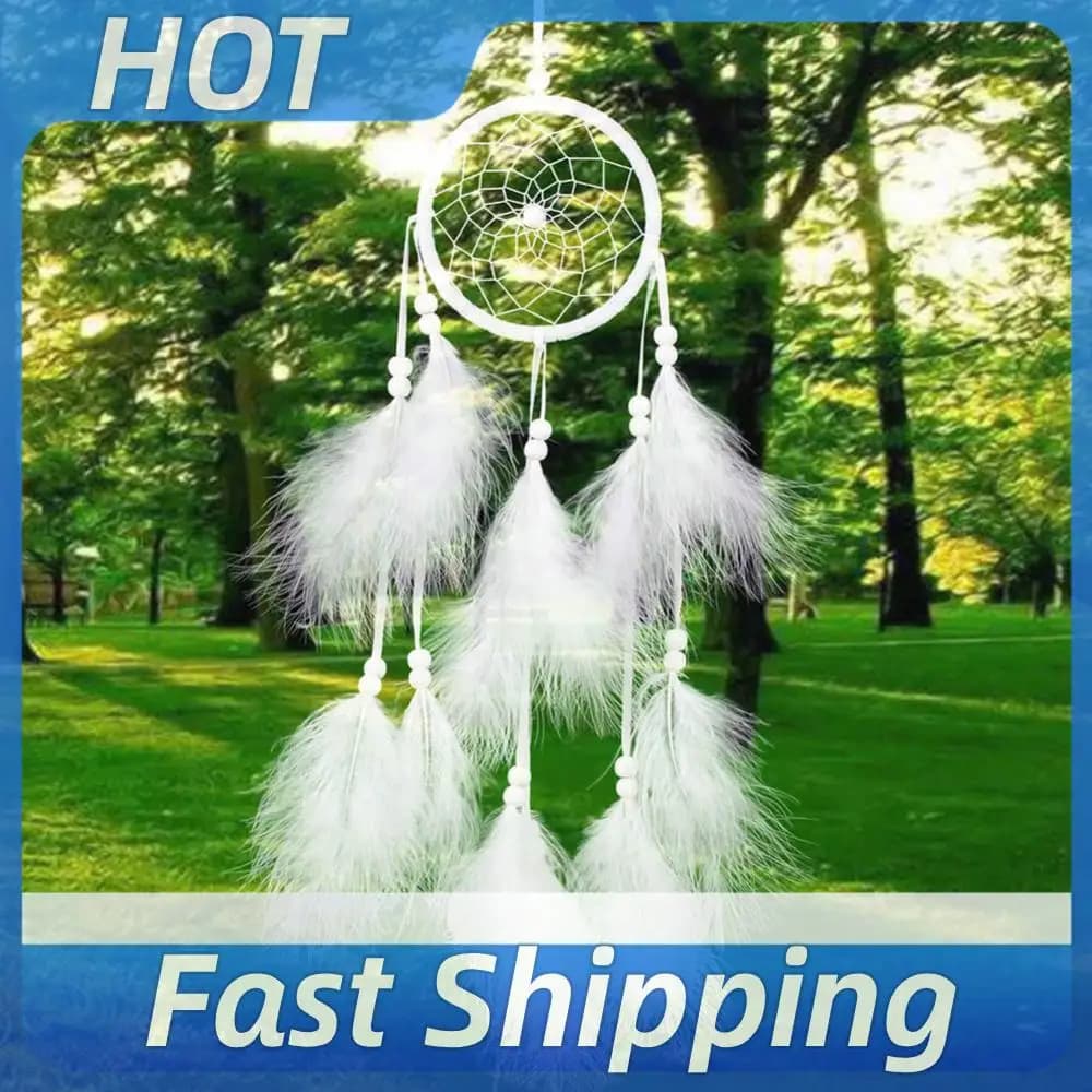 Dream Catcher Room Decor Hand-woven White Dream Catcher Wall Hanging Decor Feather Hanging Decoration Feather Car Pendant