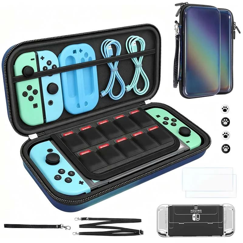 Custodia rigida portatile 10 IN1 per Nintendo Switch OLED, borsa da viaggio antiurto con scomparti per schede di gioco