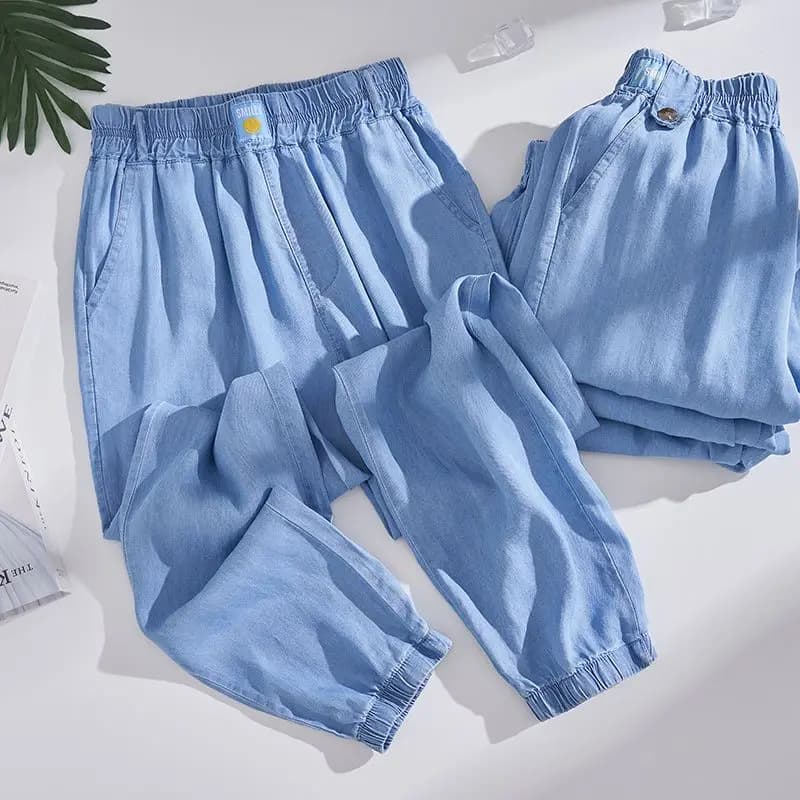 Heavy Duty Ice Silk Denim Pants Yoga Sport Casual Summer Large Pants Women's Style Harajuku Wide Life