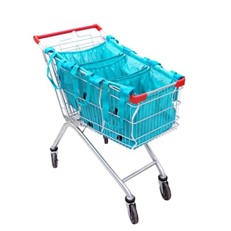 Set di 3 Borse Riutilizzabili per Carrello della Spesa, Organizzatori Pieghevoli con Clip Universali e Base in PE