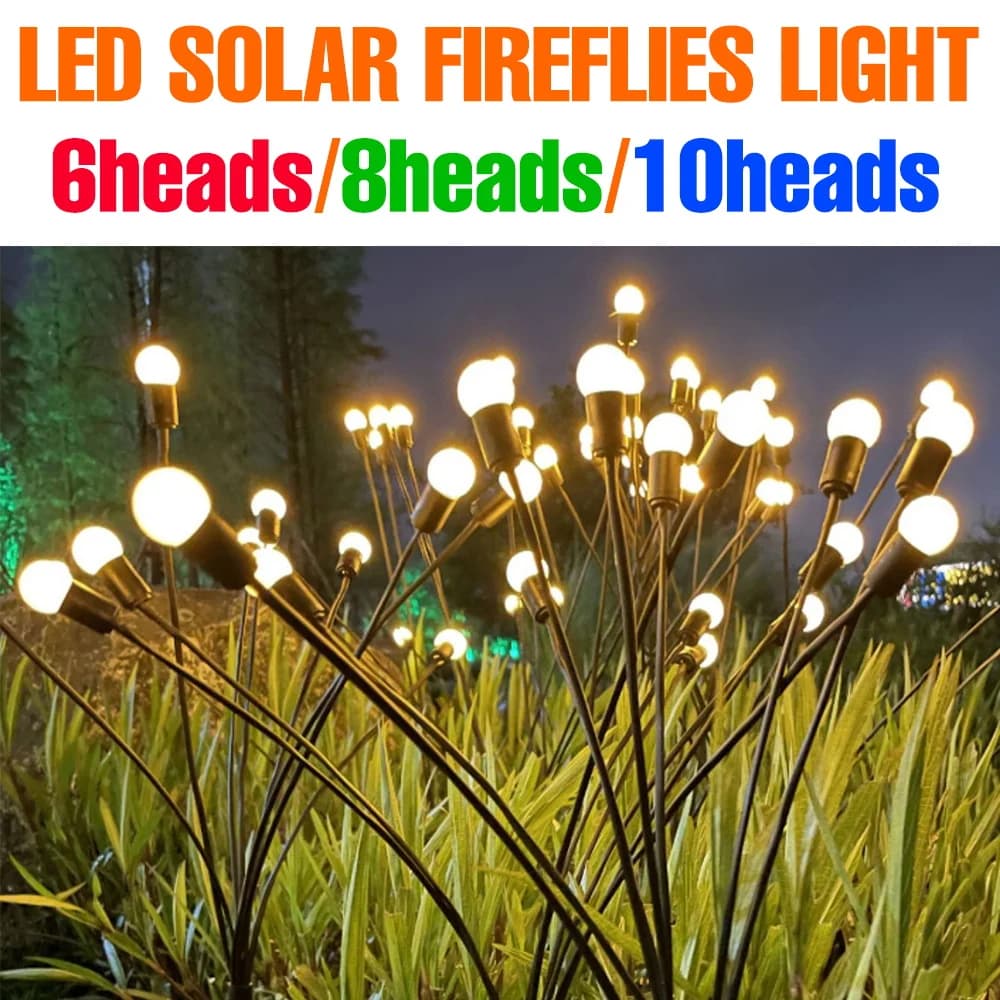 Luci Solari RGB a Forma di Lucciola, LED Impermeabili per Esterni, Decorazione da Giardino, Lampade a Stringa per Cortile e Vialetti, Effetto Medusa e Soffietto di Dente