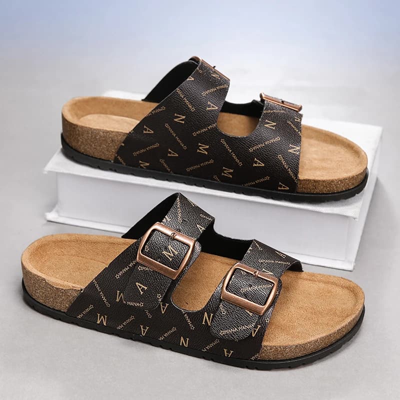 Urban Minimalist Men's Open Toe Two-Way Slides, Rubber Non-Slip Sole Flat Sandals for Errands and Short Journeys