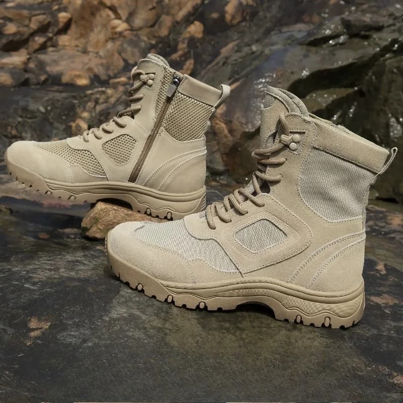 Vintage Men High-top Work Boots Summer Breathable Lightweight Desert Boots New Outdoor Hiking Trekking Shoes