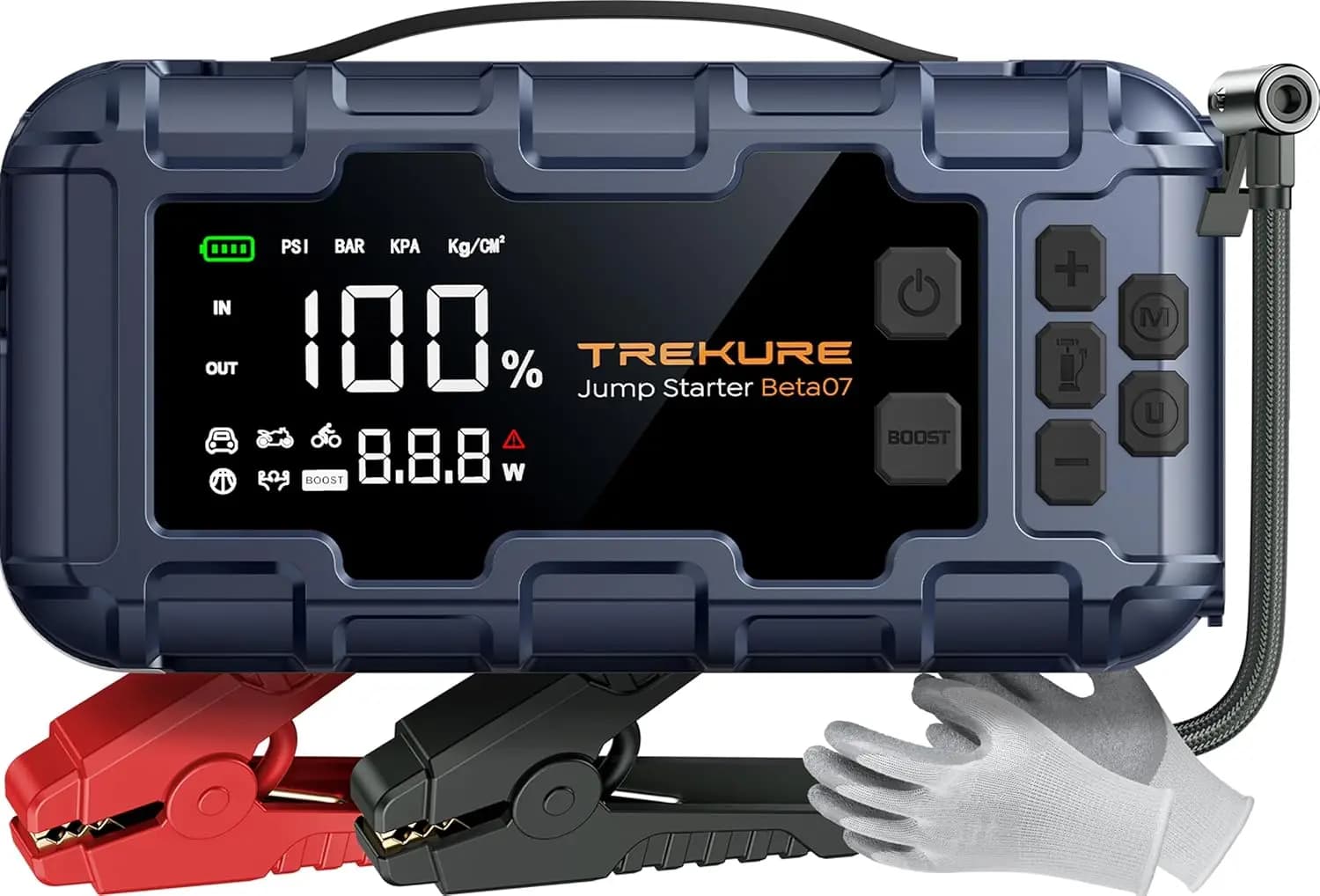 Avviatore portatile 10 in 1 per auto con compressore d'aria, picco 8000 A, 160 PSI, ricarica rapida e luce di emergenza