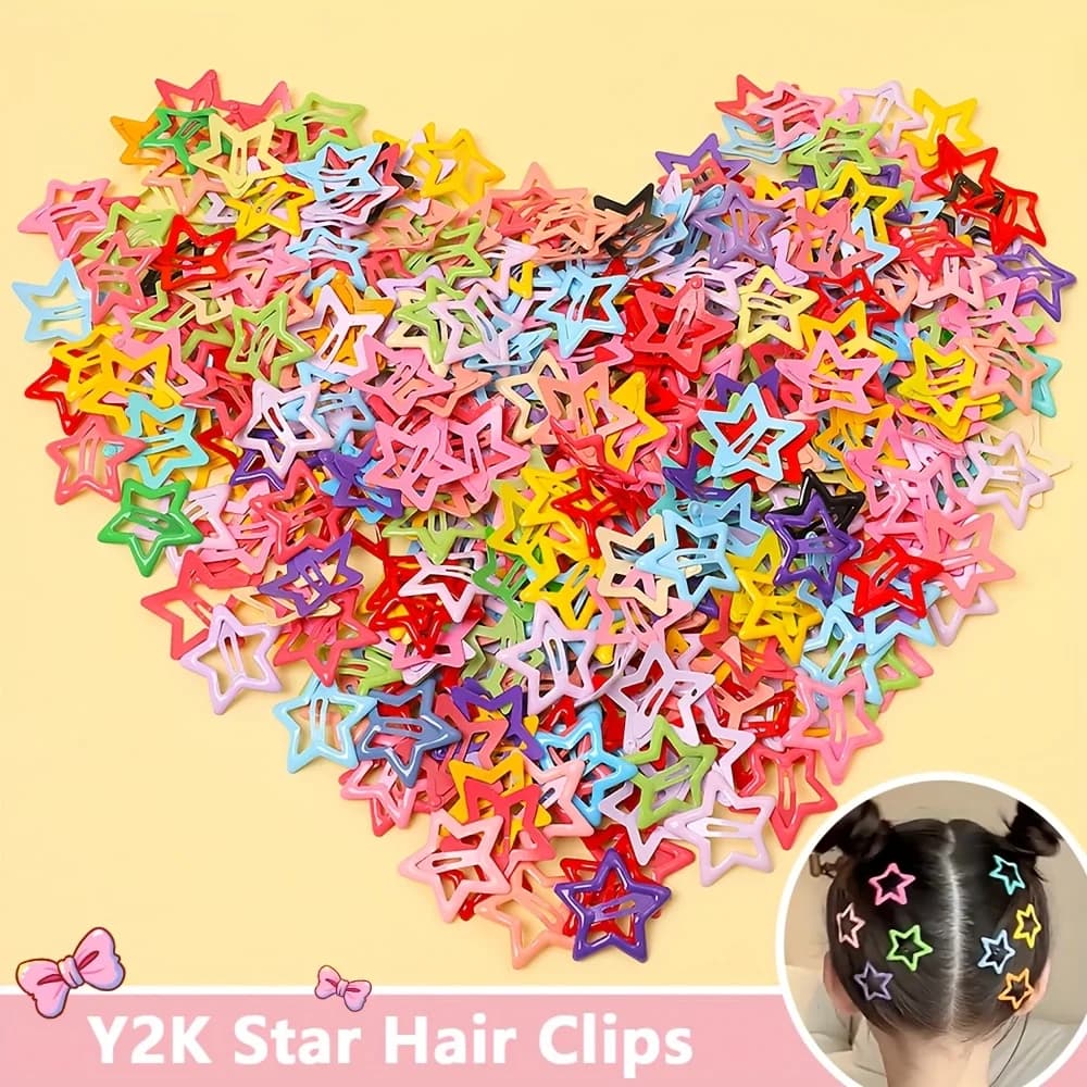 50/100 pezzi di fermagli per capelli a stella a cinque punte stile Y2K a colori casuali, adatti per l'uso quotidiano per le ragazze