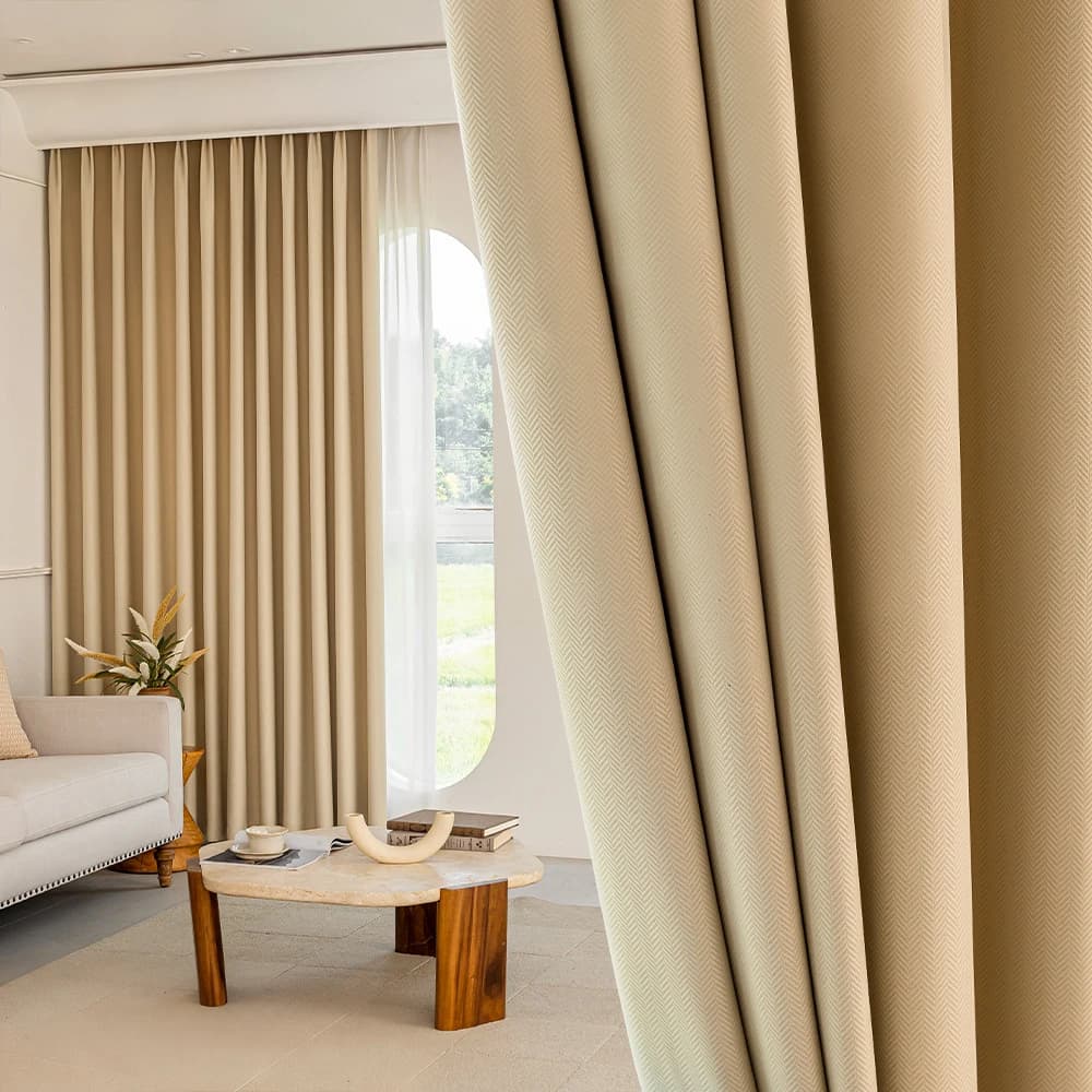 Modern Minimalist Thick Chenille Blackout Curtain, Wave Pattern Insulation Noise Reduction Sunshade, Iron Ring Processing
