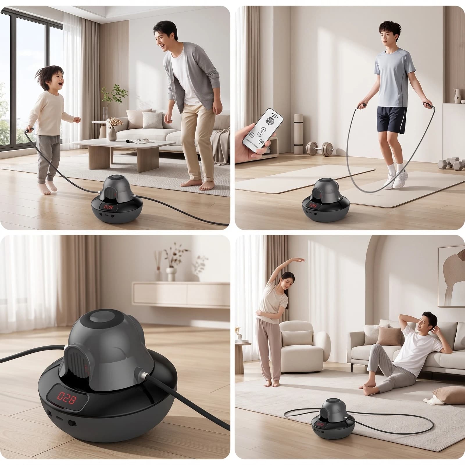 Automatic Jump Rope Machine Rechargeable Smart Skipping Machine with Controller Fitness Equipment Compact Long-Lasting
