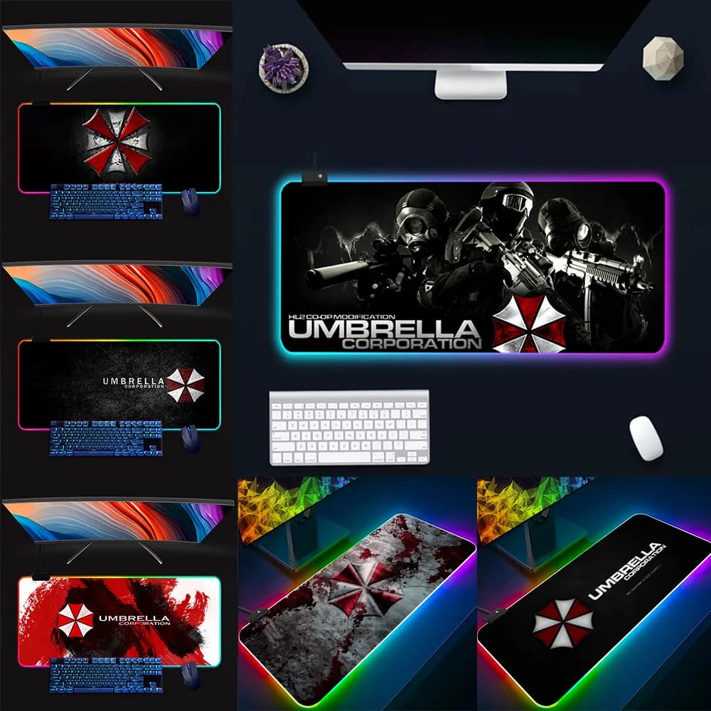 Ombrello Corporation RGB Pc Gamer tastiera Mouse Pad Mousepad LED incandescente Mouse Mats gomma Gaming Computer Mausepad