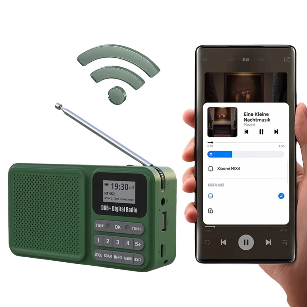 Portable DAB+ digital radio compatible with Bluetooth, solar/rechargeable, wireless speaker, supports playing TF cards and U discs in MP3 format