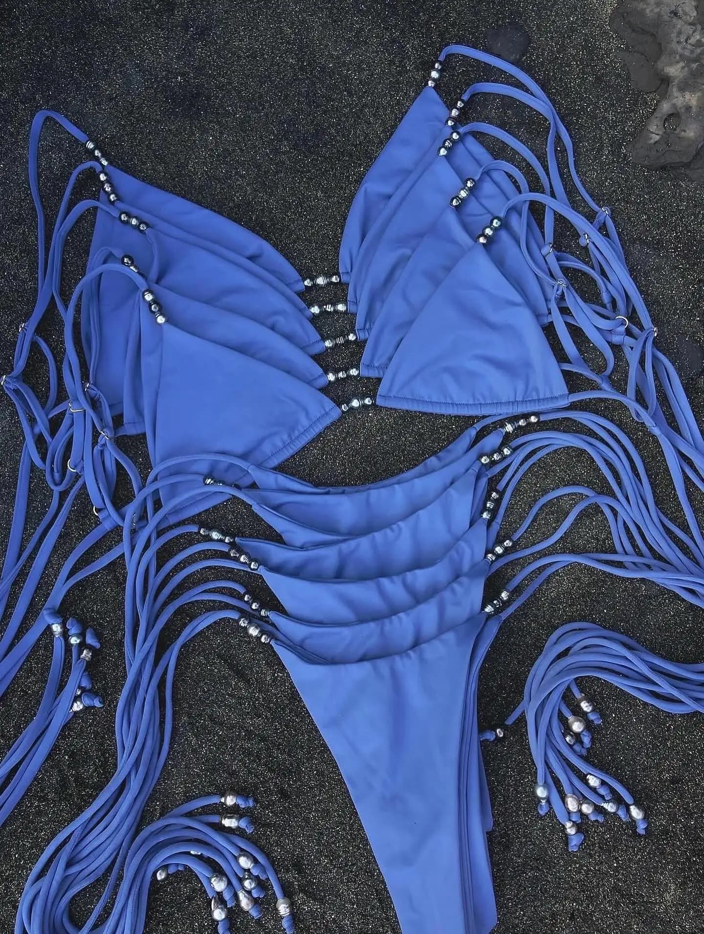 Bikini a triangolo con perline, costume da bagno sexy da donna, micro bikini a fascia, abbigliamento da spiaggia