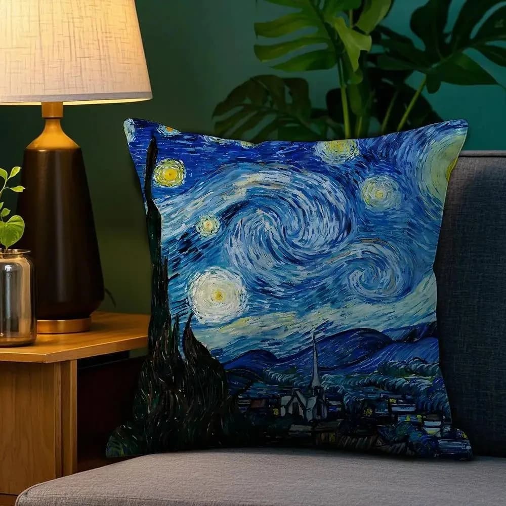 Van Gogh Oil Painting Pillow, Front-Retro Printing for Sofa, Living Room, Bedroom, Piston Square Bearing