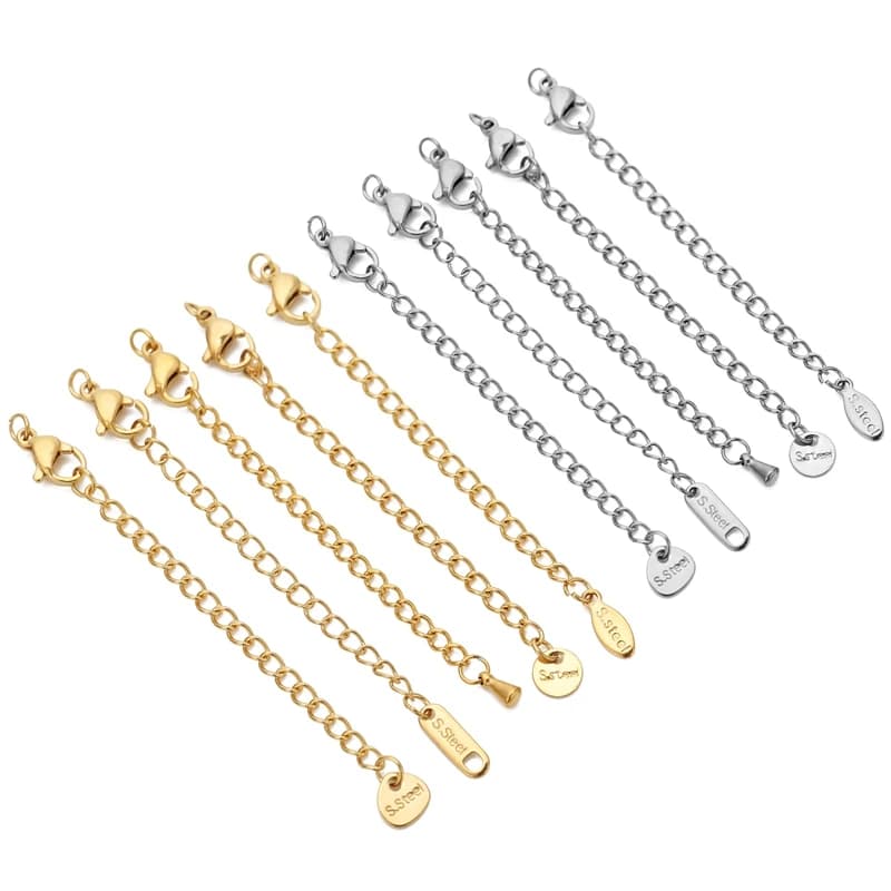 Catene di estensione in acciaio inossidabile da 10 pezzi con chiusure a moschettone connettore a maglie coda per collana che realizza accessori per braccialetti fai da te