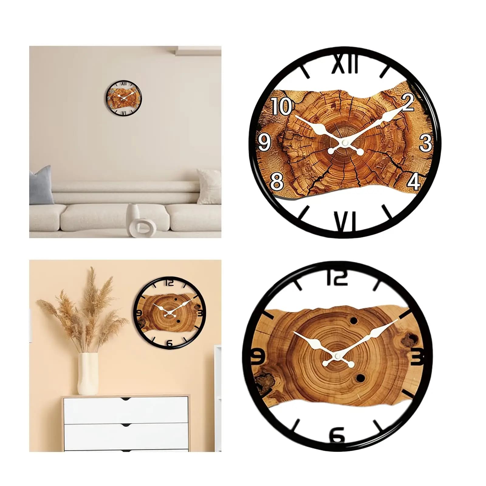 Silent Wall Clock in Wood, Simple Design Round For Living Room, Kitchen, Children's Room, Home Decoration