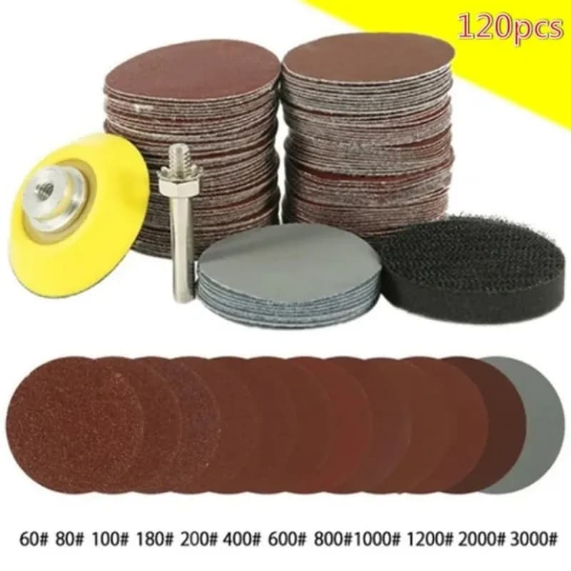 120 pz tampone per lucidatura da 2 pollici grana 60-3000 levigatrice disco levigatura carta vetrata strumento con piastra di supporto con gambo e cuscino in spugna