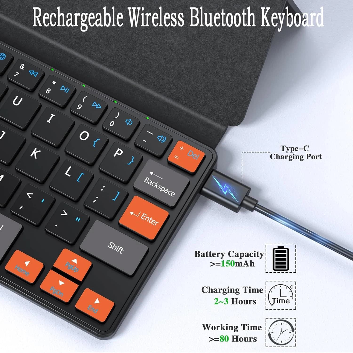 Foldable Wireless Keyboard for Window/Mac OS,Rechargeable Bluetooth Wireless Keyboard with Adjustable Angle Stand&Leather Case