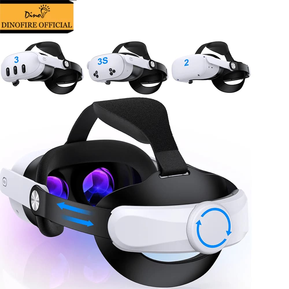 DinoFire Fascia per la testa regolabile per Meta Quest 3S/Quest 3/Quest 2 Fascia per la testa per accessori per cuffie VR Supporto migliorato