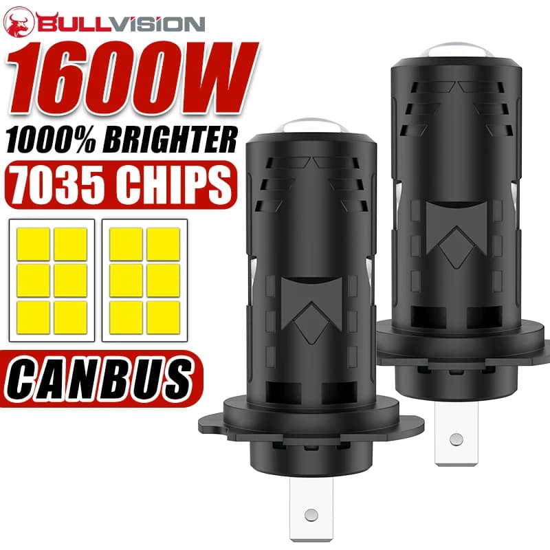 1600W H7 LED Headlight Mini Lens Projector 600000LM 1:1 Mini Wireless Plug&Play Fog Light Turbo 6000K White 12V Auto Headlamp