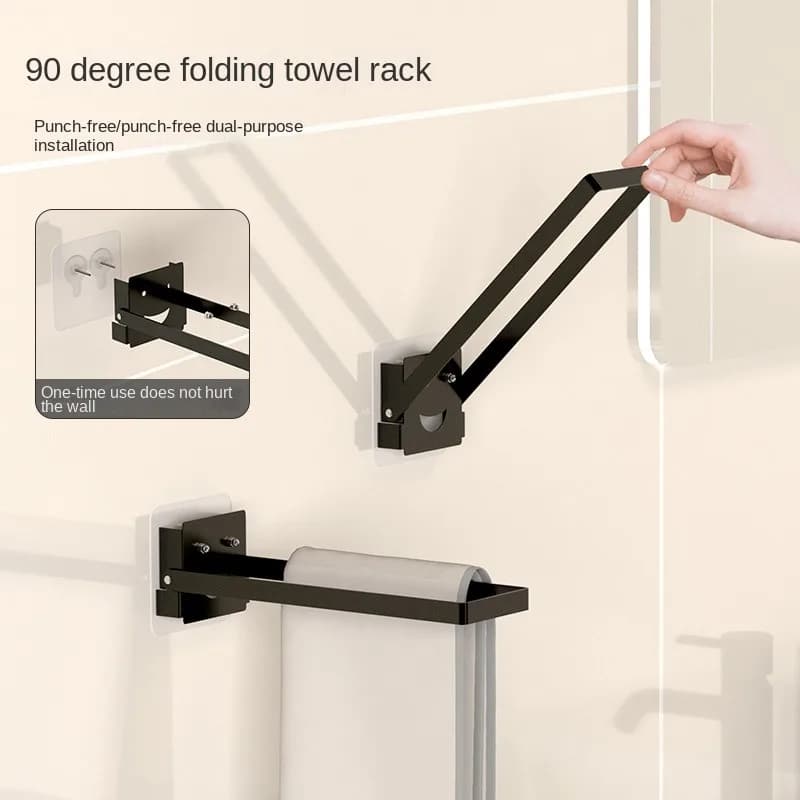 Carbon Steel Multifunctional Towel Rack Clothes Drying Rack Bathroom Wall-Mounted Holder Foldable Organizer Bath Shelf