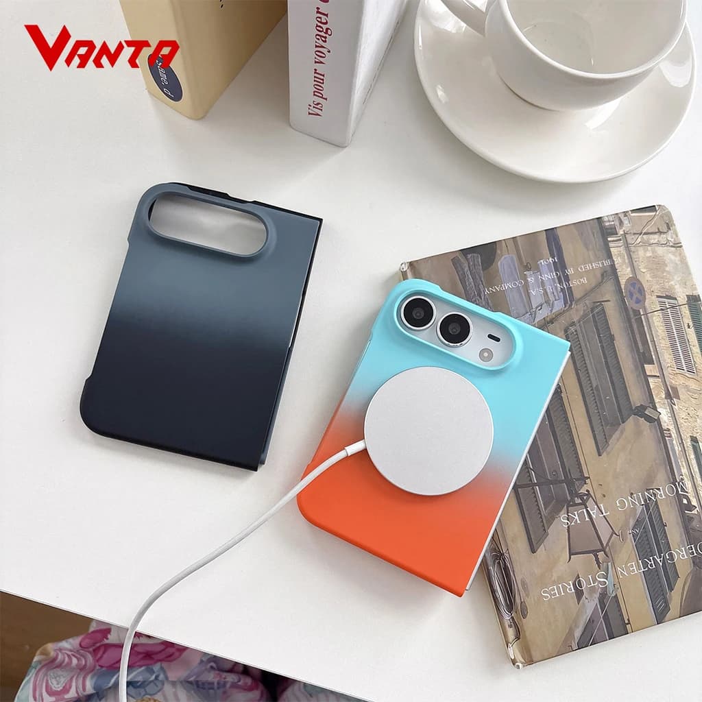 For iPhone Duo Case For MagSafe Magnetic Wireless Charge Gradient Color Skin-Feel Matte Simple Shockproof Cover For iPhone Fold