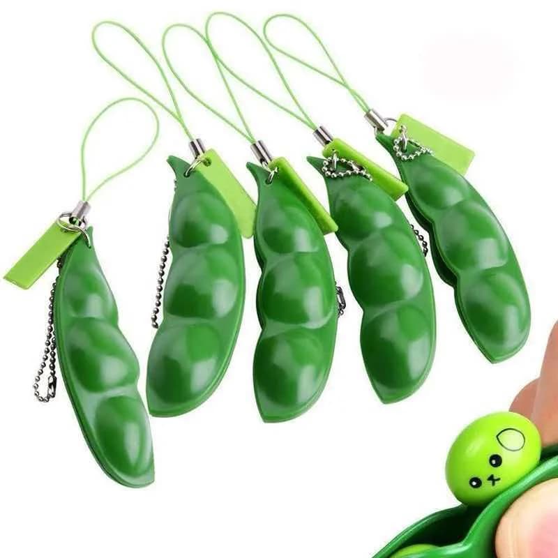 Squeeze Pea Beans Keychain Stress Relief Fidget Toys For Anxiety Autism ADHD Decompression Party Favors Gifts Kids & Adults