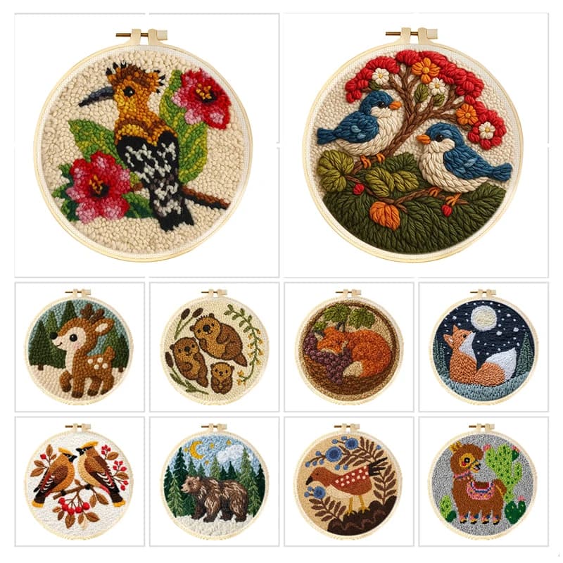 Punch Needle Embroidery With Frame Giraffe Animal Craft Supplies Birds Milu Deer Cute Funny Easy DIY Play Set For Beginner 20x2
