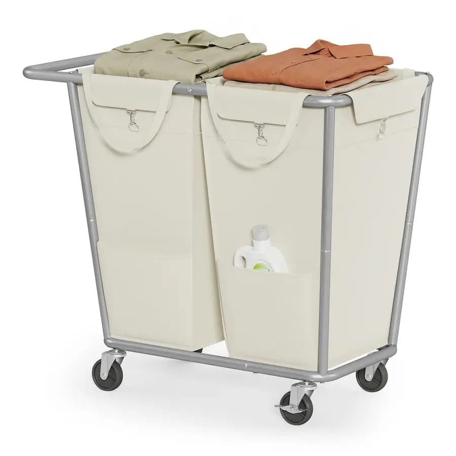 Cesto per Bucato con Ruote, Cesto Portabiancheria a 2 Scomparti, 190 L (50,2 Galloni) con Sacchi Rimovibili, Telaio in Acciaio Resistente