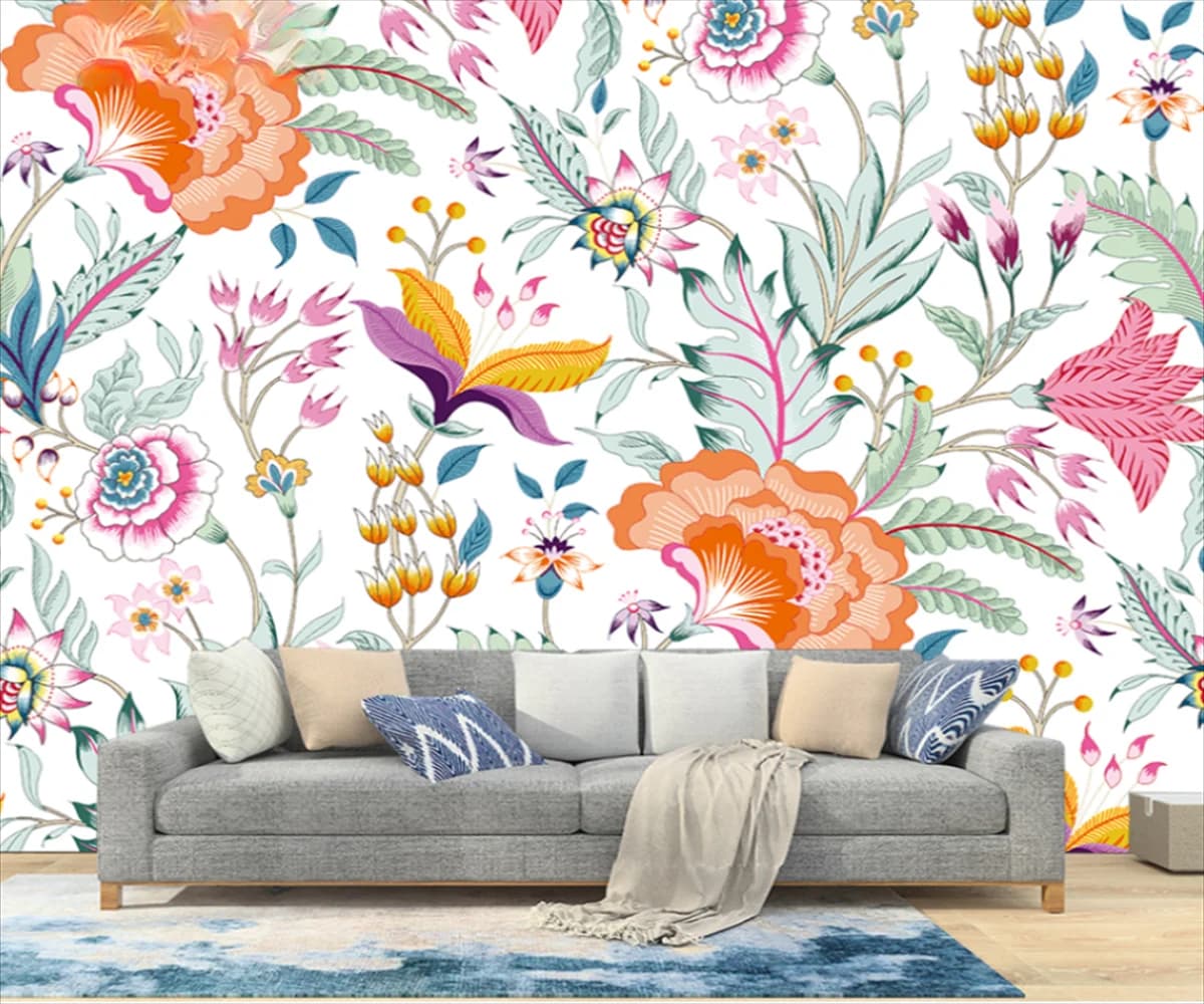 Carta da parati di dimensioni personalizzate, carta da parati con rose, fiori di campagna, rami d'alberi, dipinti decorativi, foglie di piante, carta da parati 3D