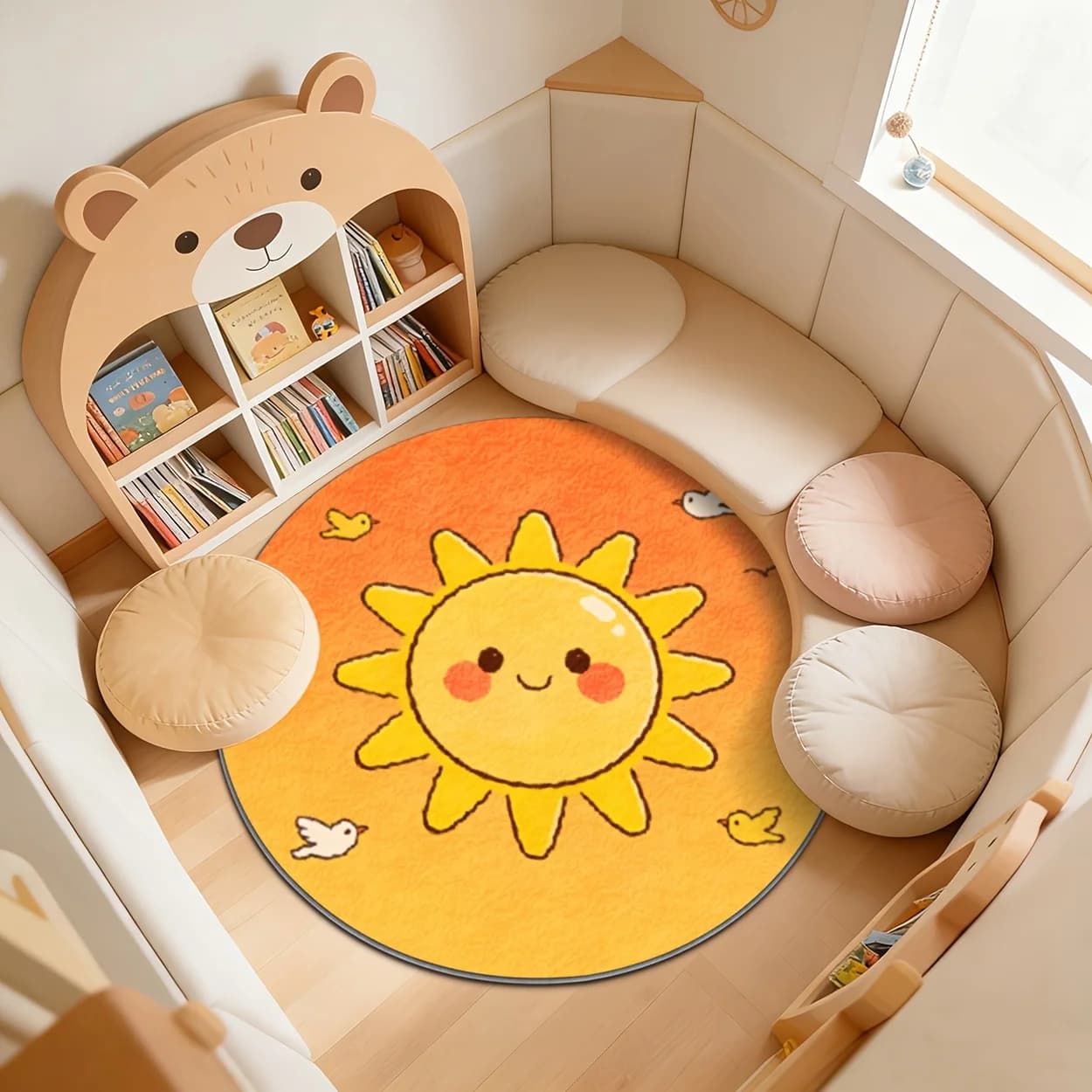 Tappeto Rotondo per Bambini Giallo, Tappetino per Sala Giochi, Decorazione per Cameretta, Simpatico Tappeto Morbido per Neonati e Bambini