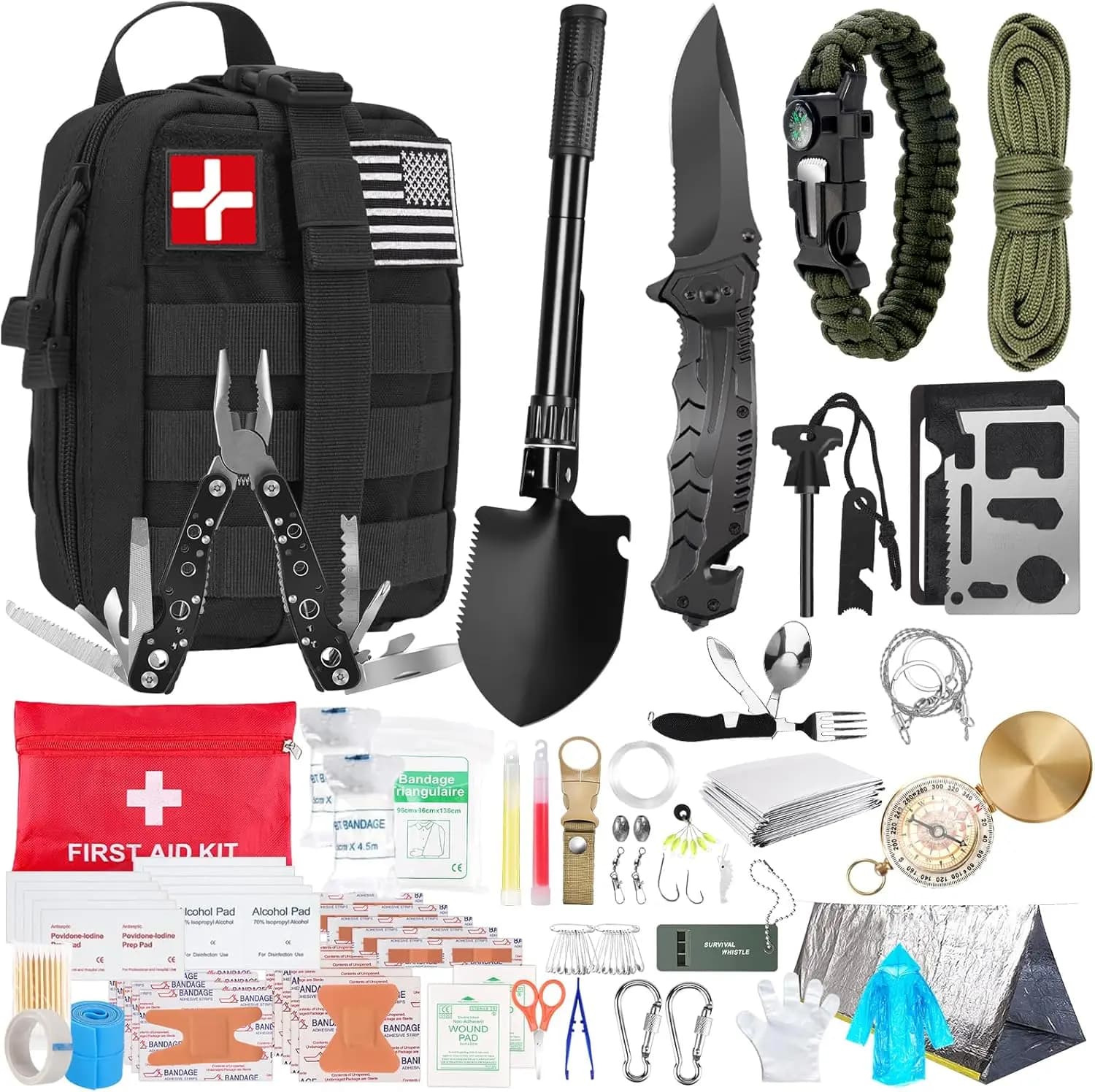 Kit di Sopravvivenza e Pronto Soccorso da 236 Pezzi con Borsa Tattica MOLLE per Avventure all'Aperto, Campeggio, Escursionismo, Caccia - Attrezzatura Essenziale
