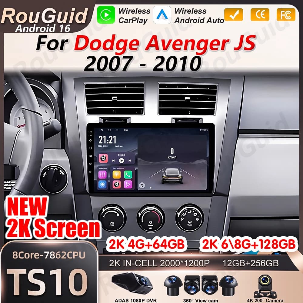 Autoradio Android 16 con Carplay per Dodge Avenger JS 2007-2010, Lettore Multimediale con WiFi 5G, Unità di Controllo Video DSP