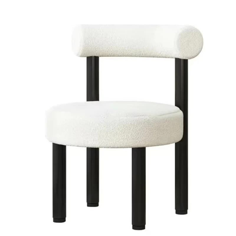Sedie da pranzo con schienale comodo Elegante sedia da trucco con gambe in metallo Sgabello da toeletta Silhouette rotonda in lana d'agnello