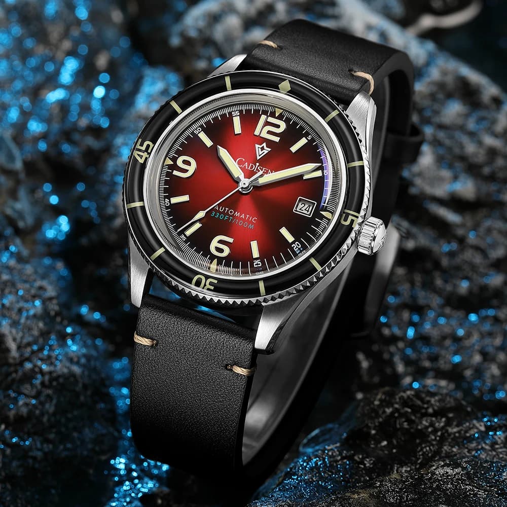 CADISEN 2026 Orologio da uomo Orologi da polso meccanici MIYOTA 8215 Movimento cinturino in vera pelle impermeabile luminoso rosso orologi da uomo